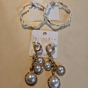 2 pairs Cute pearl & gold earrings-dangle & hoop style, NWT
